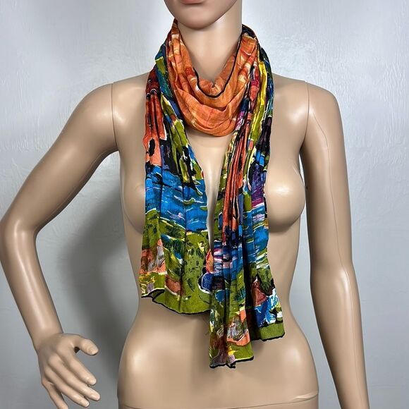 Houses In Munich 100% Silk Hand Rolled Rectangle Scarf - Picture 1 of 6